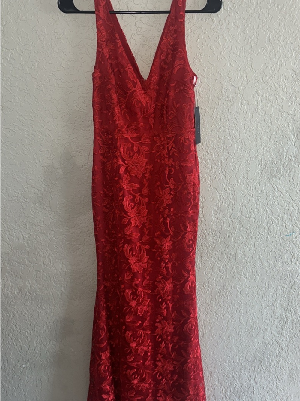 Lulu's Red Lace V-Neck Maxi Dress